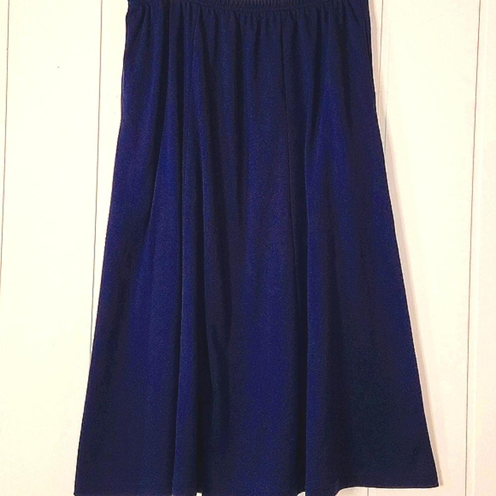 .Lands End Navy blue jersey knit  casual flowy circle pull-on Maxi  skirt
